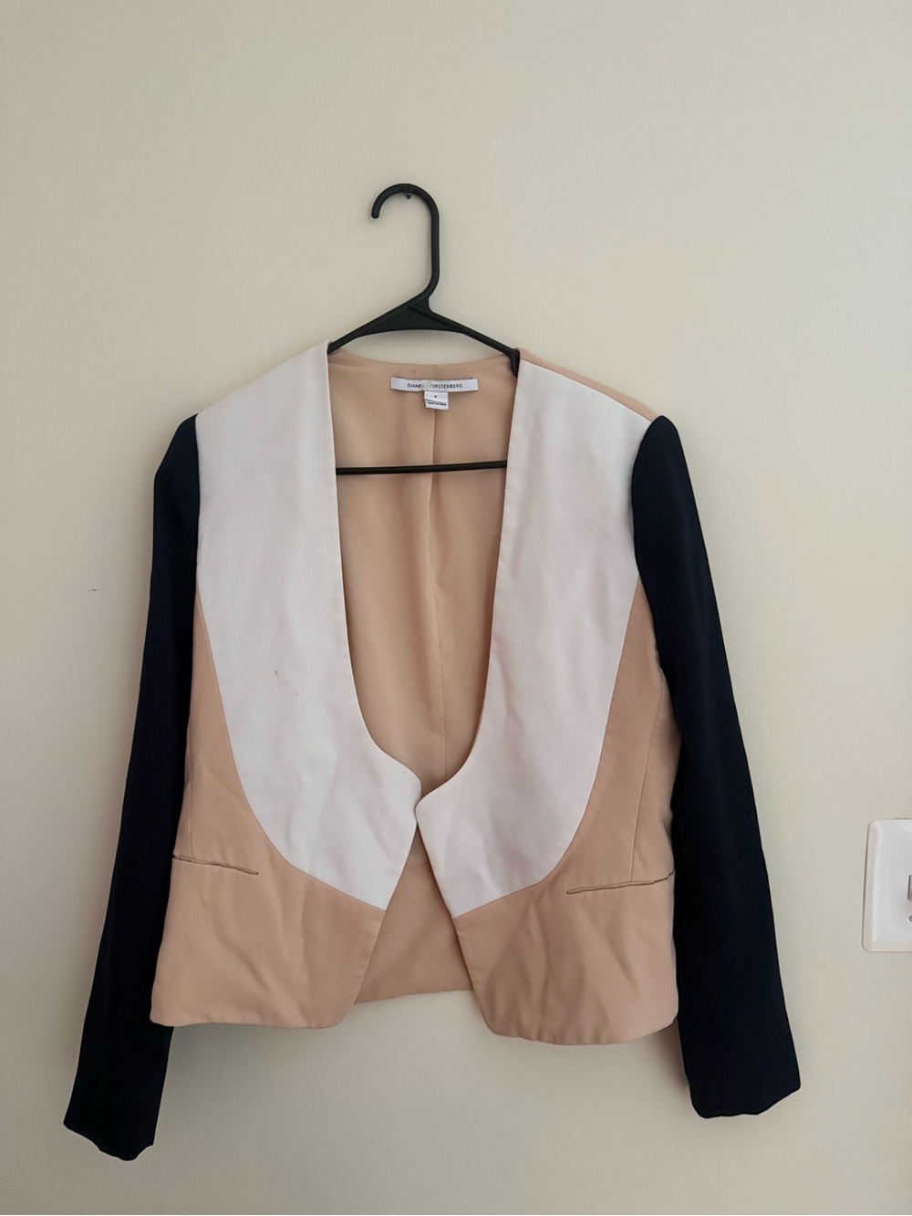 Diane von Furstenberg DVF Colorblock Jacket Blazer Black Nude Pink